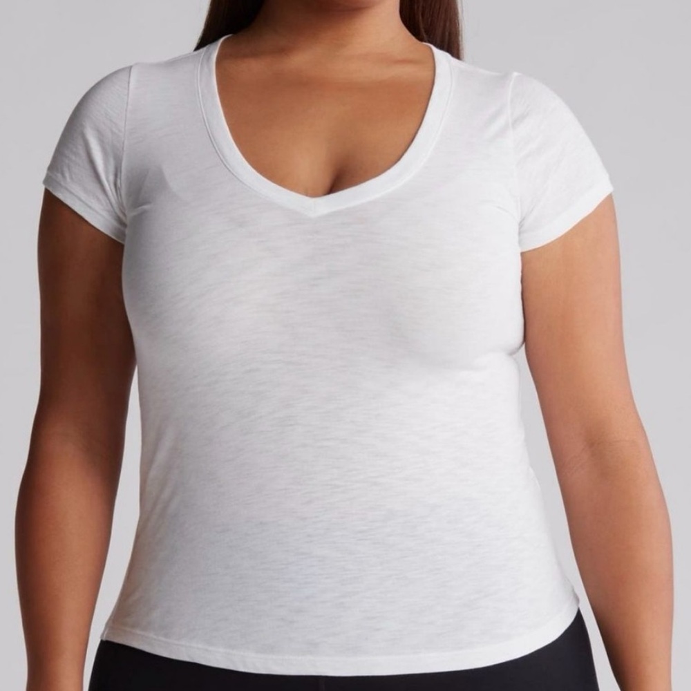 Spanx White Slub V-Neck T-Shirt